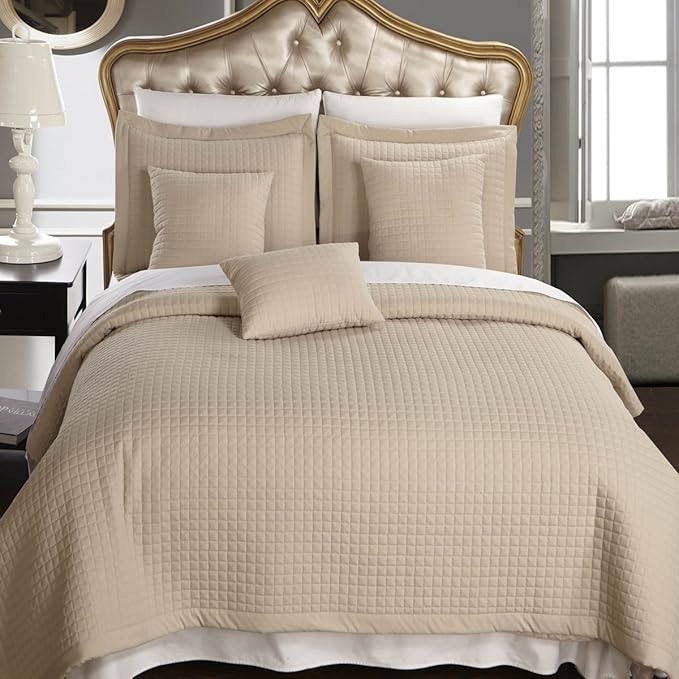 Full size Linen / Beige Coverlet 6pc set, Luxury Microfiber