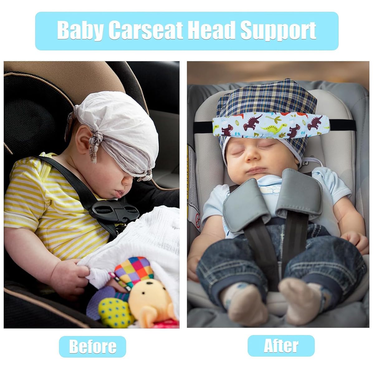 Naturahand 3 Pcs Baby Head Support Band for Stroller Car Seat Neck Relief Strap Headrest for Sleeping Traveling Head Holder for Toddler Kids Children Child Baby Infant