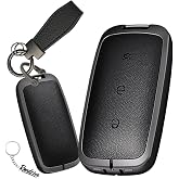 Rondrive Car Key Case Compatible with Geely EX5 2024 2025 2026 Galaxy EX5 EX5 EM-I Starray EM-i Metal &amp; Leather Key Fob Cover, Black