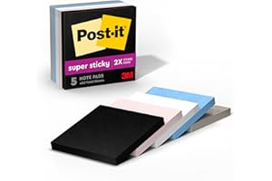 Post-it Super Sticky Notes, 5 Note Pads, 3x3 in., 2X The Sticking Power, School Supplies and Office Products, Sticky Notes fo