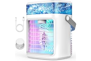 CLEANKEEPERS Portable Air Conditioners, Fast Cooling Evaporative Personal Air Cooler with 3 Wind Speeds, 2/4H Timer, 7 Color Lights, Mini Air Conditioner, USB Portable AC Unit Fan for Bedroom Office Camping Car