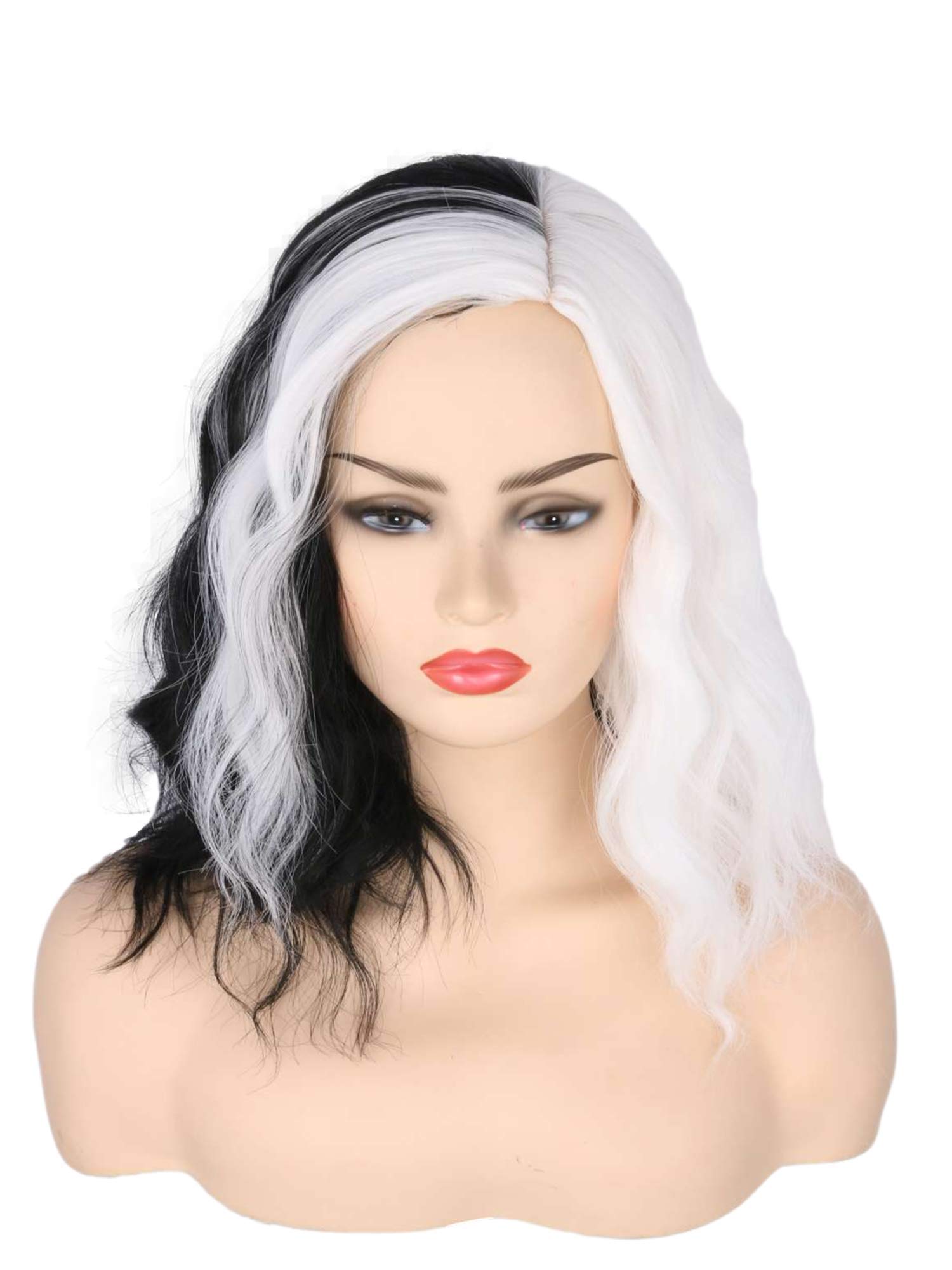 Topcosplay Women's Wig Half Blonde and Black Wig Long Curly Cosplay Wigs (White mixed Black)