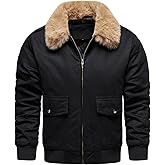 HOOD CREW Men’s Bomber Jackets Winter Insulated Padded Jacket Casual Lightweight Cotton Outerwear Coats with Fur Collar