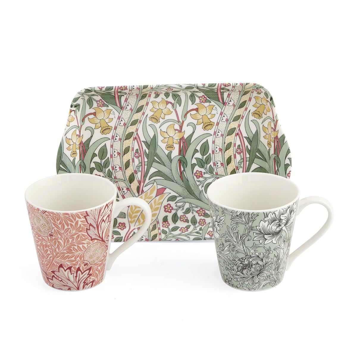Portmeirion Home & Gifts Ceramic Spode Morris & Co Designs Pair of Mugs and Tray Set, Multicolour (X0011659175)