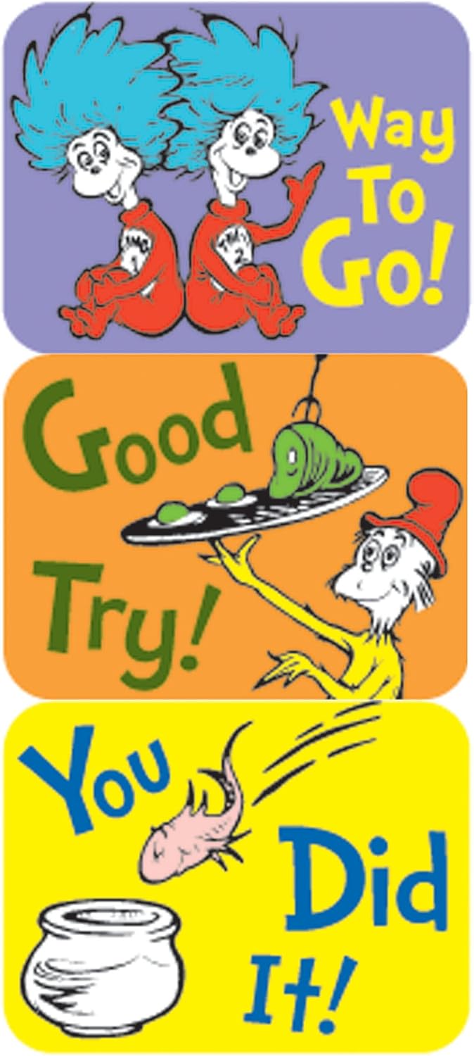 Eureka Dr. Seuss Classroom Supplies Back to School Stickers, 120 pc, 1.4'' W x 1'' H