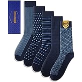 Juedverty 5 Pairs Mens Dress Socks Size 9-12,Combed Cotton Classic Business Patterns Comfort Crew Sock Size 10-13
