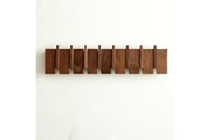 QUELLANCE Wood Coat Rack Wall Mount, Coat Hooks Hanger Wall Mounted, Heavy Duty Wall Coat Rack with 8 Hooks for Hanging Coats/Keys/Hats/Robe&Towels/Plants/Bags, Walnut