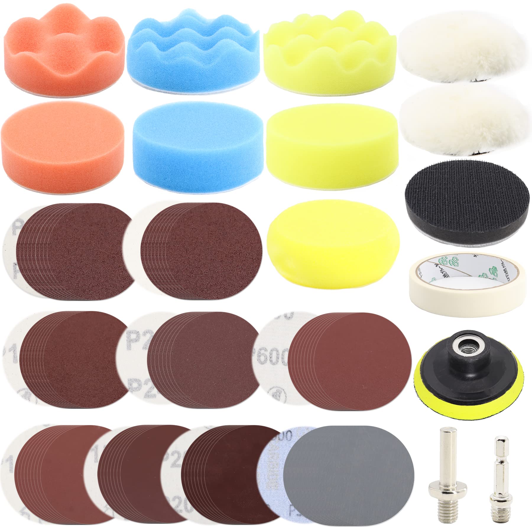 Photo 1 of 104PCS Car Headlight Restoration Kit - 3Inch Sanding Discs, Wool & Sponge Buffing Pads, Interface Pad for Car Washing, Cleaning, Waxing