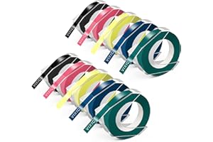 VIXIC Embossing Label Tape Compatible for Dymo Embossing Label Maker Refills 3/8" 9mm for Dymo Organizer Xpress Pro 12966 Office Mate II 1540, Black/Pink/Light Yellow/Lake Blue/Lake Green 10PK
