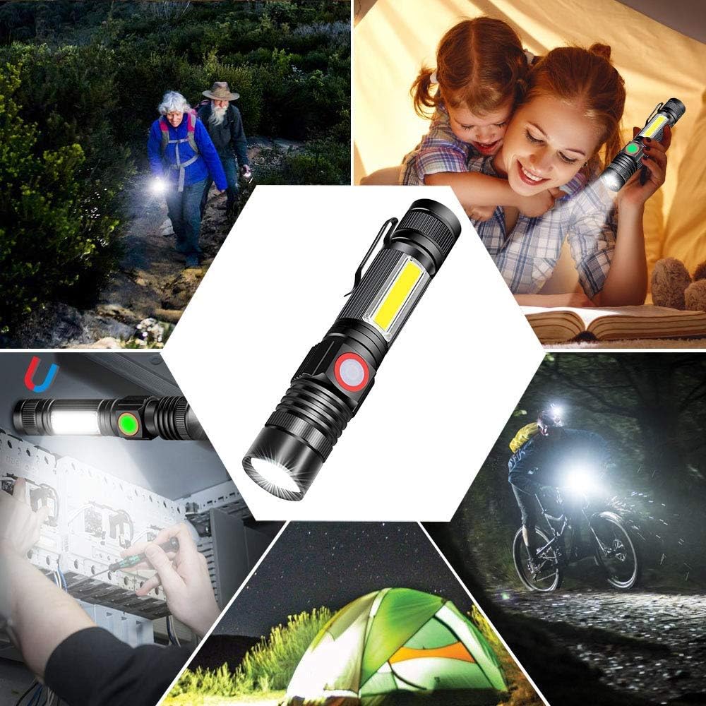 Hoxida USB Rechargeable Flashlight (Battery Included), Magnetic LED Flashlight, Super Bright LED Tactical Flashlight with Cob Sidelight, Waterproof, Zoomable Best Flashlight for Camping, Emergency - - 