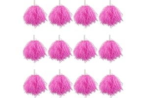 Hslife 12 Pack Pink Plastic Cheerleading Pom Poms, Sports Dance Cheer Plastic Pom Pom for Rooters,Cheering Squard,Cheering Team(30 Grams Weight Each)