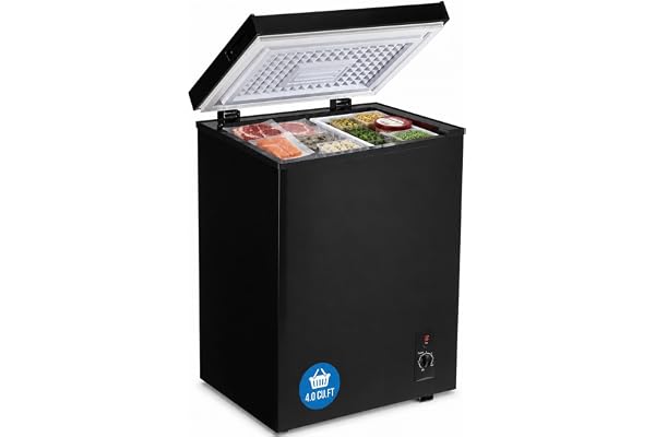 3.5 Cu.Ft Chest Freezer, Small Deep Freezer with 7 Adjustable Thermostat, Low Noise & Energy Saving Compact Mini Freezer with Removable Basket for Home, Garage, Basement, Apartment, Dorm