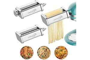 Pasta Attachment for KitchenAid Stand Mixer, Included Pasta Sheet Roller, Spaghetti Cutter and Fettuccine Cutter, 3Pcs Pasta Maker, Pasta Machine Stainless Steel Accessories by Coolcook