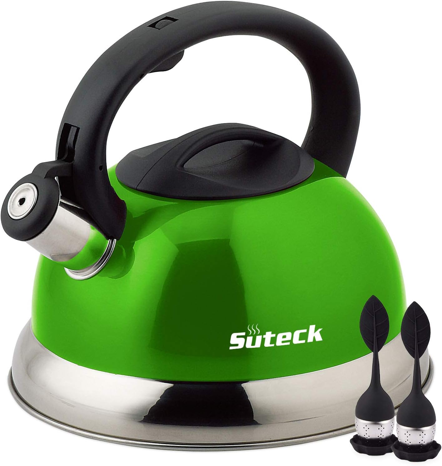 Whistling Tea Kettle 3.3 Qt Tea Pot Stainless Steel Hot Water Teapot for ALL Stovetops 2 FREE Infusers Included