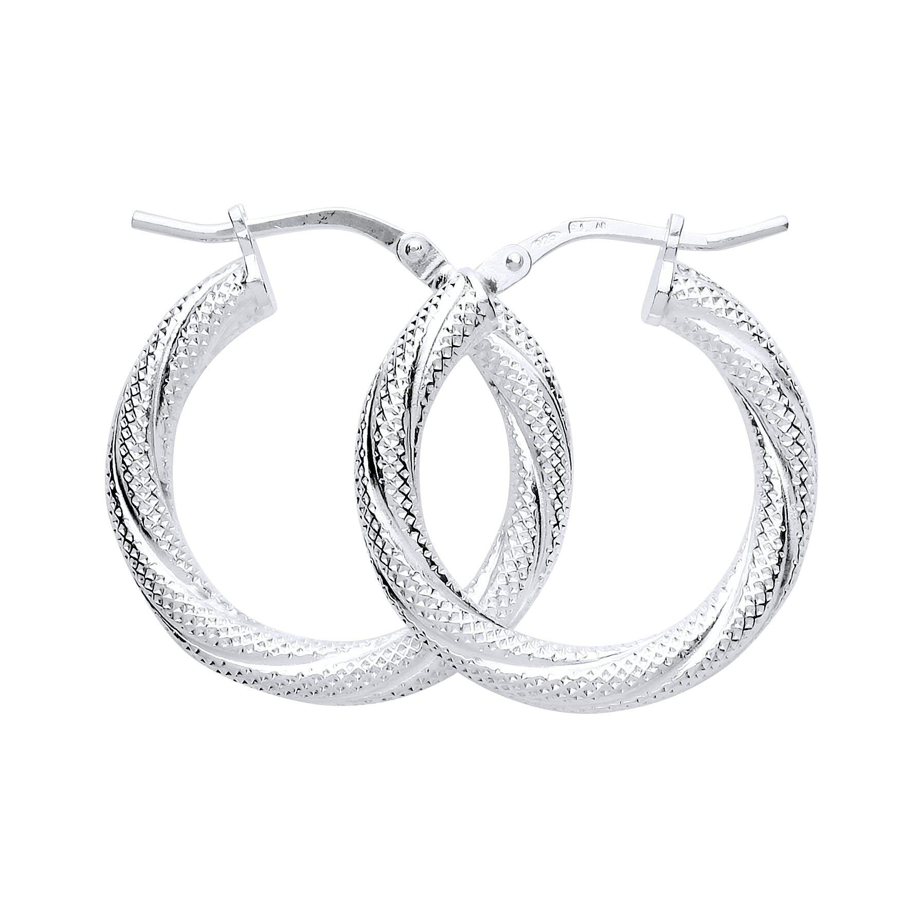 15MM Textured Twisted Round Creole Hoop Earrings for Women - Sterling Silver