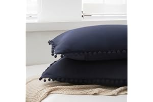 8HMOON Soft Pillow Shams Set of 2 Boho Tassel Ball Trimmed Microfiber Pillowcases Cute Breathable King Bed Pillowshams Envelope Design, 20x36 Inch