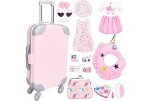 BNUZEIYI 17Pcs 18 Inch Girl Doll Clothes and Accessories Doll Accessories Travel Play Set with Travel Pillow Camera for 18 Inch Dolls Gift for Girls