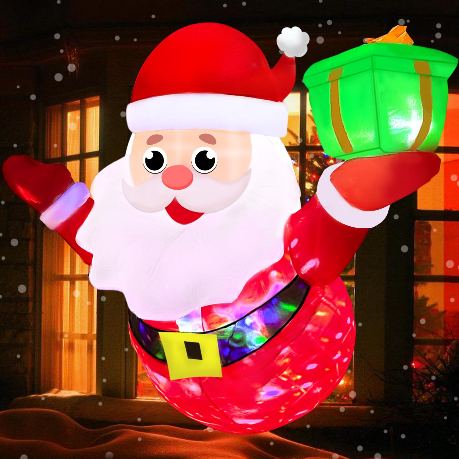 Photo 1 of 4FT Christmas Inflatable Santa Claus Broke Out from Window, Outdoor Christmas Decorations, Christmas Blow Up with Built-in Colorful LEDs for Indoor Outdoor Home Lawn Yard Garden Holiday Party Decor