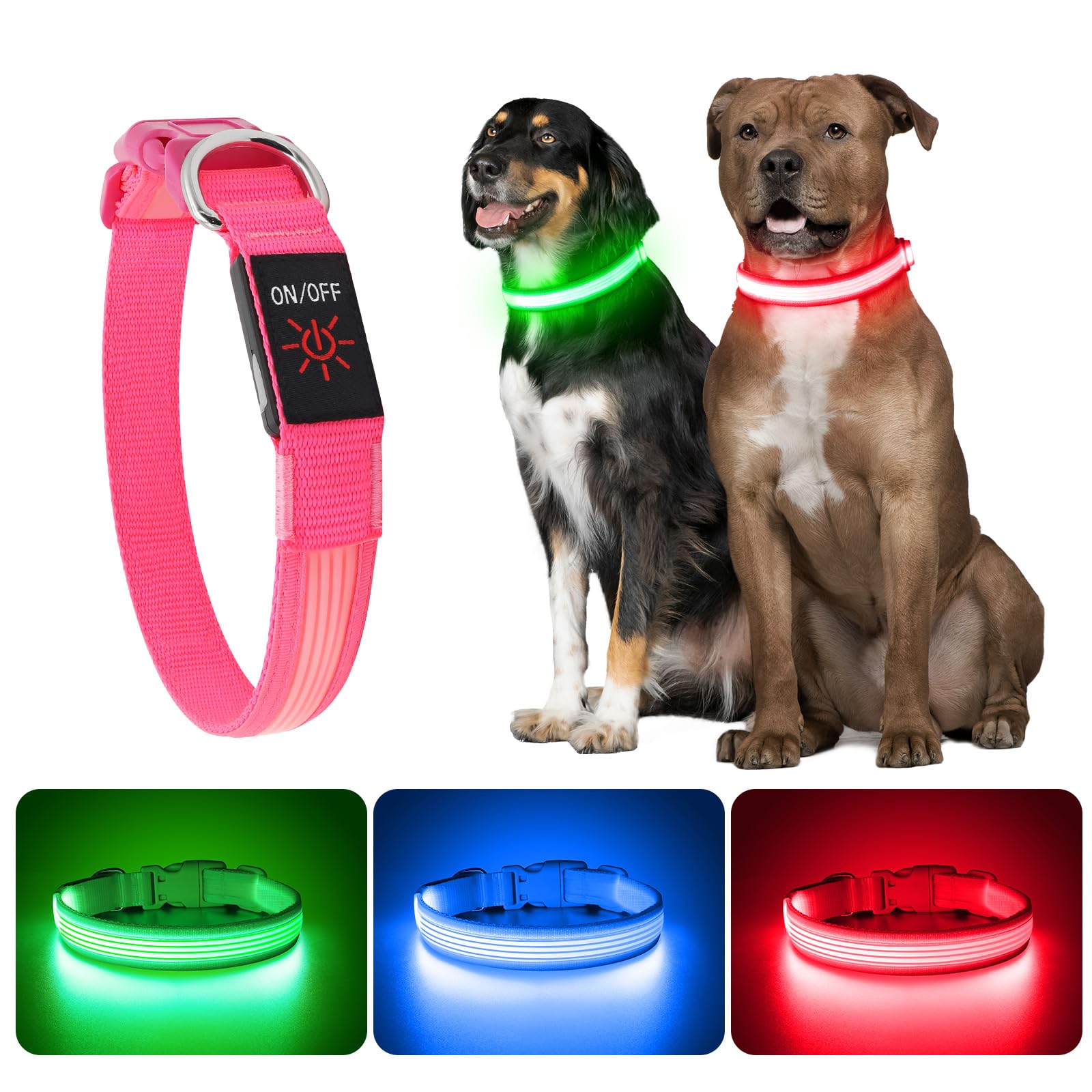 YFbrite Light up Dog Collar, USB Rechargeable LED Pet Collar, Flashing Night Visibility Neckwear, Adjustable Reflective Collar Glow in the Dark for Safety Glowing (Design 2-Pink, Small)