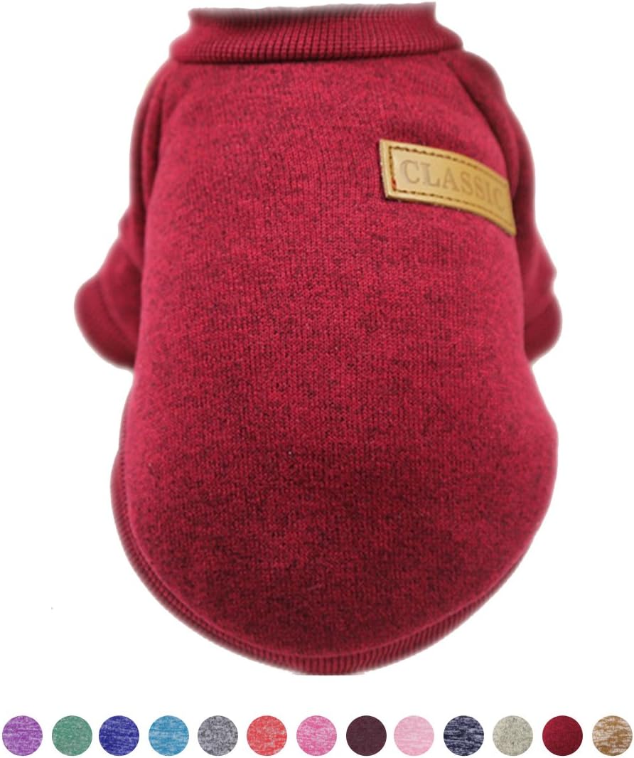 FishBabe Dogs Plain Classic Warm Clothes Hoodies For Small Medium Pets Pullover Soft Fleece Sweatshirts Cats Puppy Chihuahua Pug Bulldog Autumn Winter Cute Fashion Jumper Tops Size XS-2XL Wine Medium