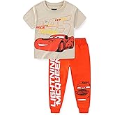 Disney Cars Lightning McQueen Boys Short Sleeve T-Shirt and Pants Set for Toddler and Big Kids