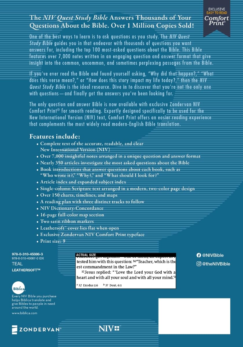 NIV, Quest Study Bible, Leathersoft, Teal, Comfort Print: The Only Q and A Study Bible