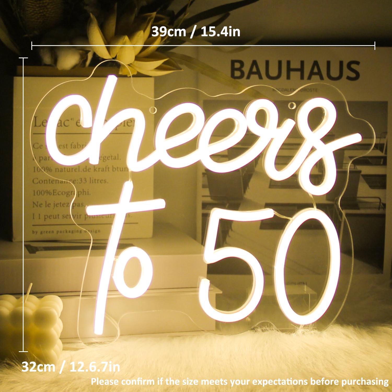 Photo 1 of Cheers to 50 Neon Sign Happy 50th Birthday Neon Signs for Wall Decor Warm White LED Neon Light Sign Letter Neon light Cheers to 50 Years Neon Signs for Bedroom Bar Birthday Wedding Party Decor