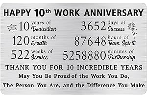 Alotozo 10 Year Work Anniversary Wallet Card - 10 Years of Service Card for Men & Women - Happy 10th Work Anniversary Appreci