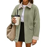 ZESICA Women's Trendy Casual Oversized Barn Jackets 2026 Spring fall Lightweight Contrast Collar Zip Up Cotton Cargo Coat