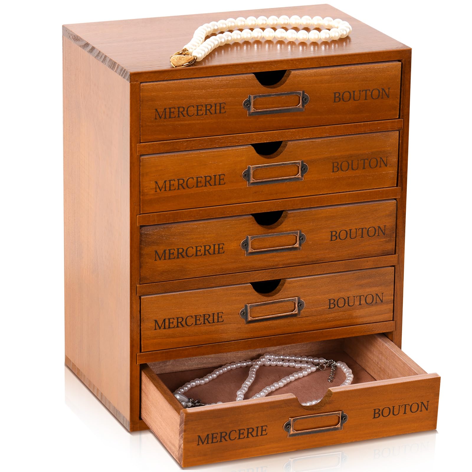 Photo 1 of Wesiti 5 Drawer Apothecary Cabinet - Vintage Wooden Desk Organizer - Library Card Catalog Wood Storage Box - Office Desktop Dresser for Stationery, Thread Embroidery, Sewing, Crafts, Junk & Supplies