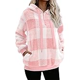 Nirovien Womens Sherpa Pullover Oversized Fuzzy Hoodie Double Fleece Sweatshirts Fluffy Plaid Outerwear Warm Coats