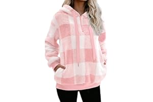 Nirovien Womens Sherpa Pullover Oversized Fuzzy Hoodie Double Fleece Sweatshirts Fluffy Plaid Outerwear Warm Coats
