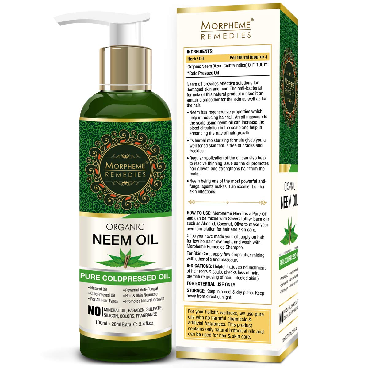 Buy Morpheme Remedies Organic Neem Cold Pressed Oil 120ml Online