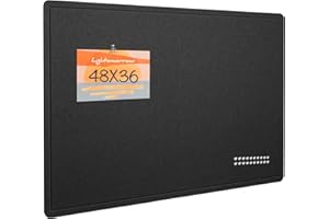 LIGHTOMORROW Large Bulletin Board - 48 x 36 Inches, Decorative Felt Pin Board for Wall - 4' x 3' Foldable Photo Display Board with Self-Adhesive Tape, Includes 20 Push Pins - Black
