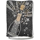 Mary Frances Bubbly Beaded Mini Crossbody Bag with Champagne Motif Novelty Evening Clutch Purse, Black