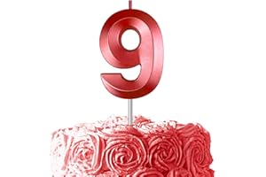 SACGUGUBER Red Number 9 Candle, 3D Diamond 2.76 Inch Number Birthday Cake Candles for Wedding Anniversary Decoration Happy Birthday Party Celebration