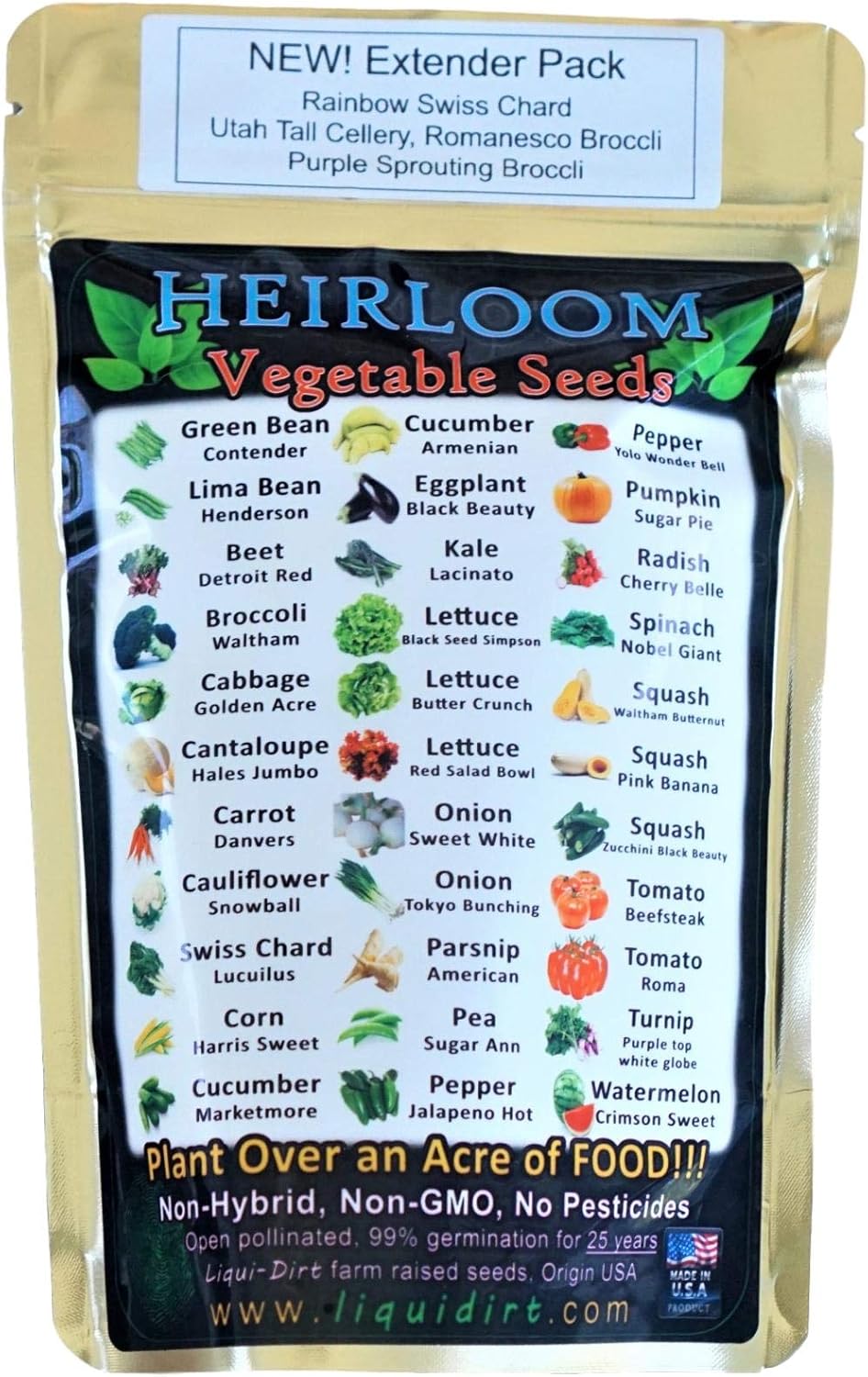 Heirloom Vegetable and Fruit Seeds 32 Varieties - Non-Hybrid and No Pesticides and Non-GMO Survival Garden Seed Bank