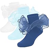 Zando Ruffle Socks for Girls - Double Lace Frilly Ankle Tutu Socks