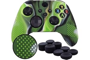 Grips for Xbox Series X Controller, Pandaren Studded Anti-Slip Silicone Cover for Xbox Series X/S Controller Skin Hand Grip with 8pcs FPS Pro Thumb Sticks Cap Protector(Camougreen)