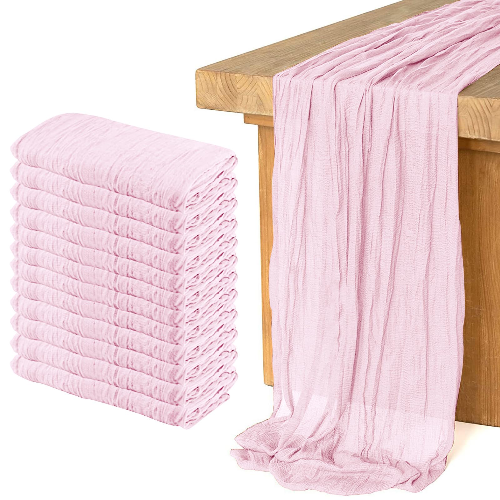 Photo 1 of 12 Pack Cheesecloth Table Runner 10Ft Christmas Gauze Boho Table Runners for Wedding Decor Bridal Shower Decorations Baby Shower Party(35" x 120")(Blushing Pink)