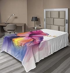 Ambesonne Flower Flat Sheet, Hibiscus Flower in