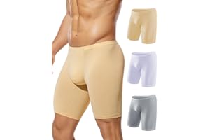 Casey Kevin Men's Long Leg Boxer Briefs Breathable Mesh Underwear Quick Dry Ice Silk Athletic Sports Underpants for Men Pack