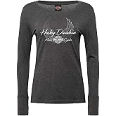 Harley-Davidson Women's Allure Long Sleeve Scoop Neck Tee w/Thumbholes, Black