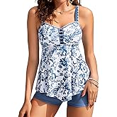 Kate Kasin Tankini Swimsuits for Women 2025, Two Piece Tummy Control Bathing Suit, Floral Flowy Swim Tops with Short Swimwear