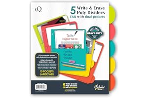 iScholar 5 Tab Poly Index Dividers with Pockets, 9.5 x 11.3", Assorted Colors (31206)