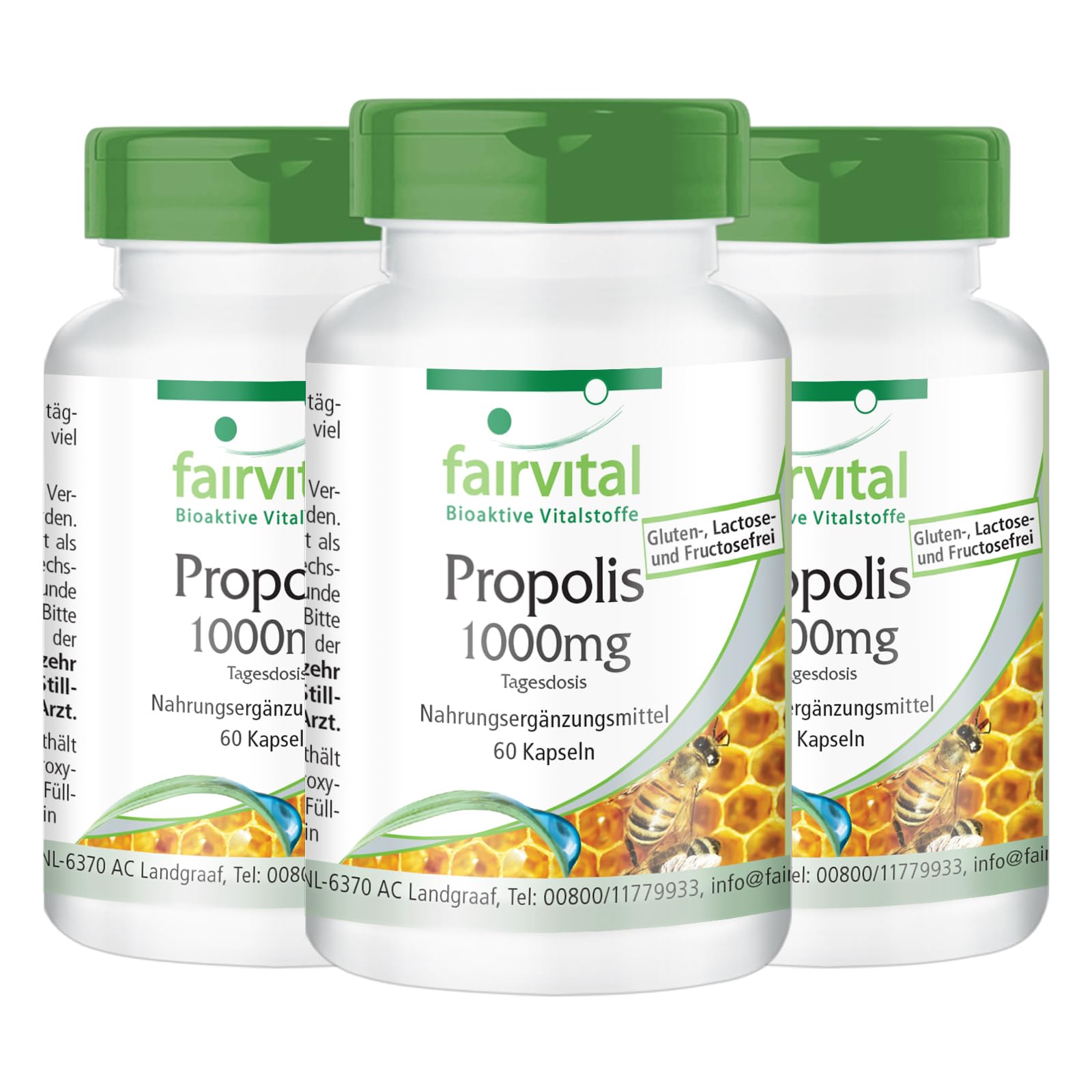 Fairvital | Bee Propolis Capsules - 500mg - HIGH Dosage - 3 x 60 Capsules