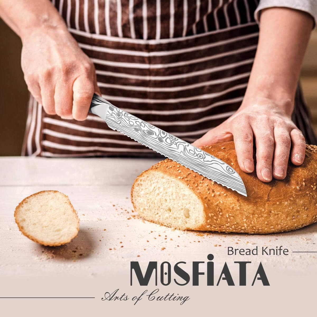 MOSFiATA Professional Serrated Bread Knife, 8 inch High Carbon Stainless Steel Japanese Sharp Blades, Bread Cutter with Cover - Image 5