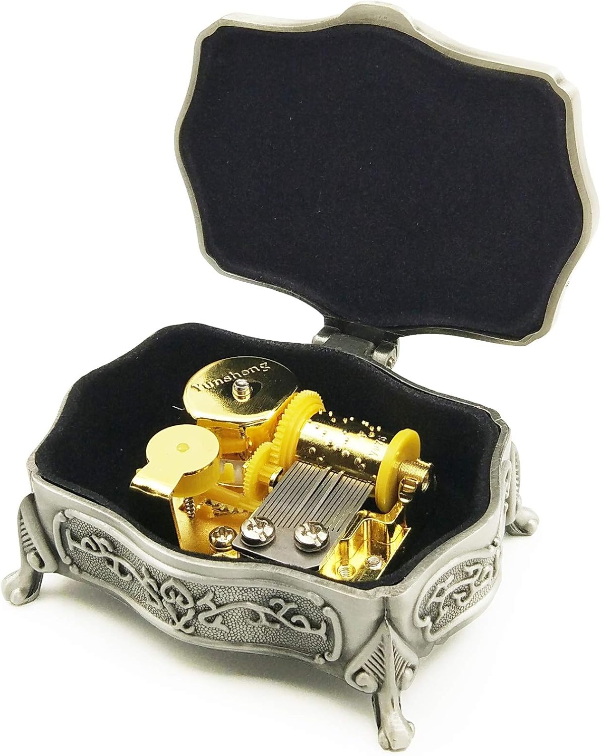 falado Wingostore Emboss Alloy Metal Music Box Wind Up and Golden Movement Music Box for Christmas/Birthday/Valentine's Day (EmbossAlloyPattern1YMSS - Image 3