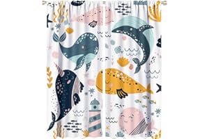 DDCBNS Kids Animal Curtains,Cartoon Marine Animal Ocean Fish Sea Wildlife Cute Whale Print Window Treatments for Boys Girls Bedroom Baby Room Living Room Nursery Study 2 Panels Total Size 42 x 54 Inch