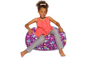 POSH CREATIONS Posh Beanbags Bean Bag Chair, Medium-27in, Canvas Multi-Colored Hearts on Purple